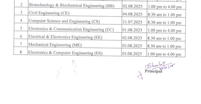Admission Time schedule 2025
